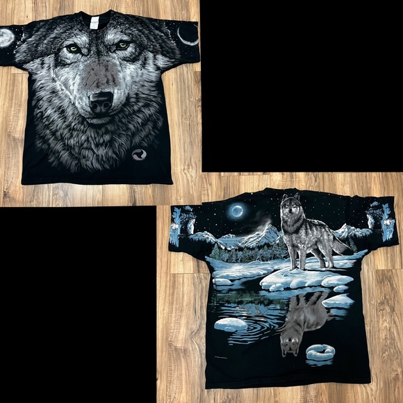Fruit of the Loom Other - Vintage 1995 John Connell Liquid Blue Tee Shirt Wolf All Over Print  Sz XL